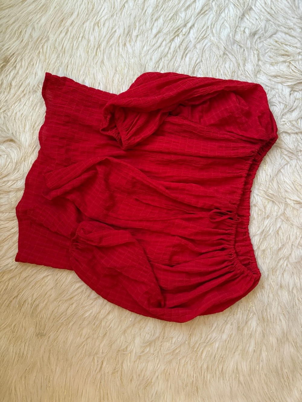 SHEIN Red Off-Shoulder Smocked Blouse